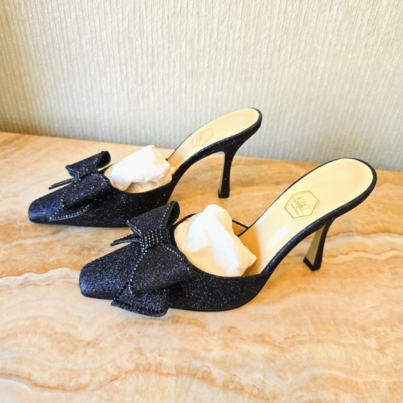 Nalebe Dimante Mule Heel Sandals Glitter Black Nalebe Mules MSRP $730 - Picture 3 of 17